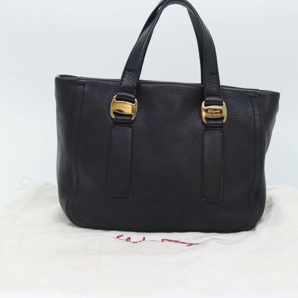 Salvatore Ferragamo Vala Hand Bag Leather Black Gold Auth bs18289 - Picture 12 of 16